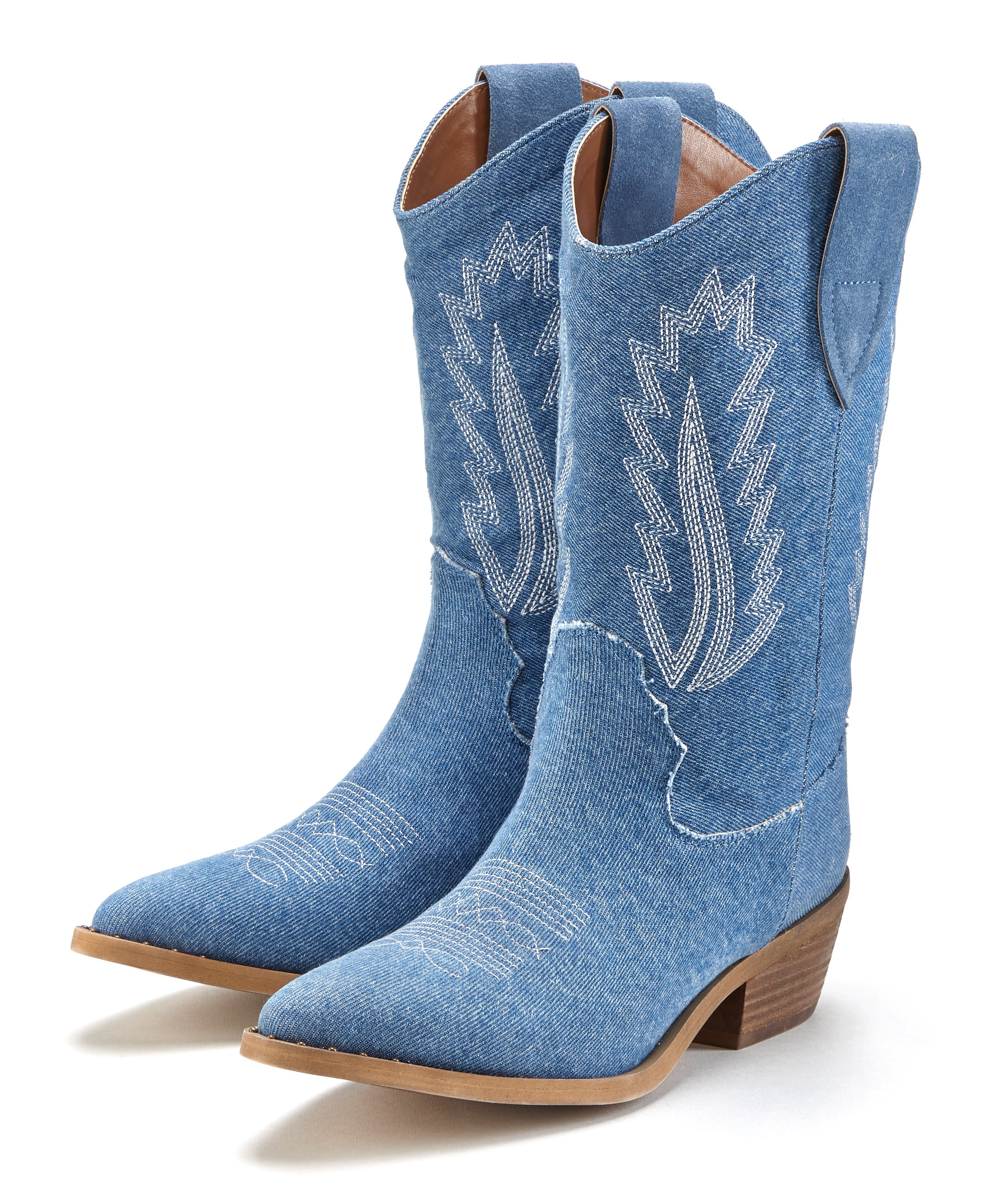 LASCANA Cowboy Черевики Cowboy Stiefelette, Western Stiefelette, Ankleboots im Denim-Look