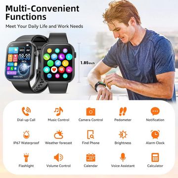 Hwagol Praktische Funktionen Smartwatch (1,85 Zoll, Android, iOS), mit Bluetooth Anrufe,140+ Sportmodi SpO2 Schlafmonitor Schrittzähler