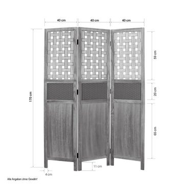 Homestyle4u Paravent Raumteiler 3 fach Holz Trennwand natur, 3-teilig