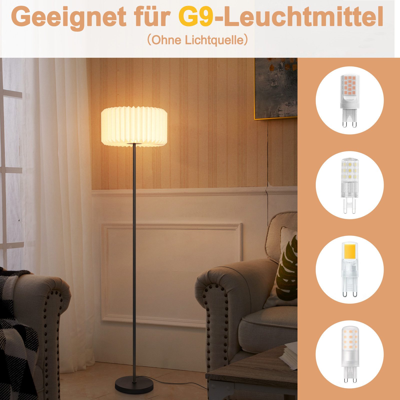 Nettlife Stehlampe Wohnzimmer Vintage Weiß G9 günstig online kaufen