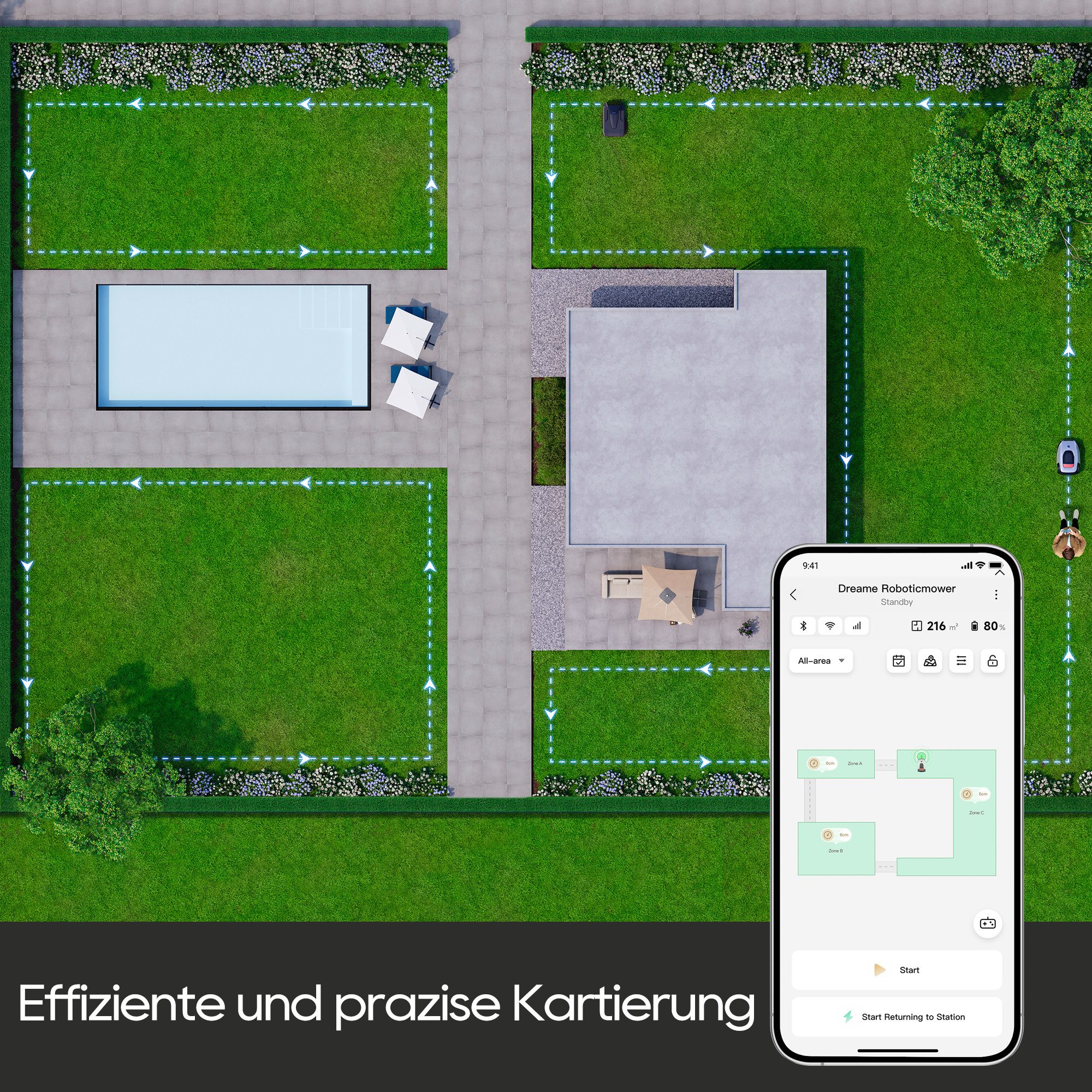 Dreame Rasenmähroboter Mower A1, bis 2000 m² Rasenfläche, benötigt kein Begrenzungskabel, erkennt Hindernisse automatisch