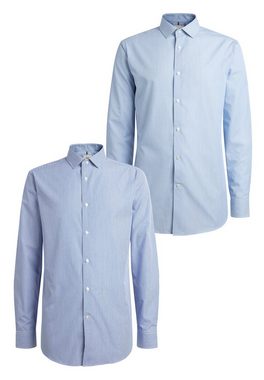 Next Langarmhemd Hemden im Slim Fit, einfache Manschetten, 2er-Pack (2-tlg)