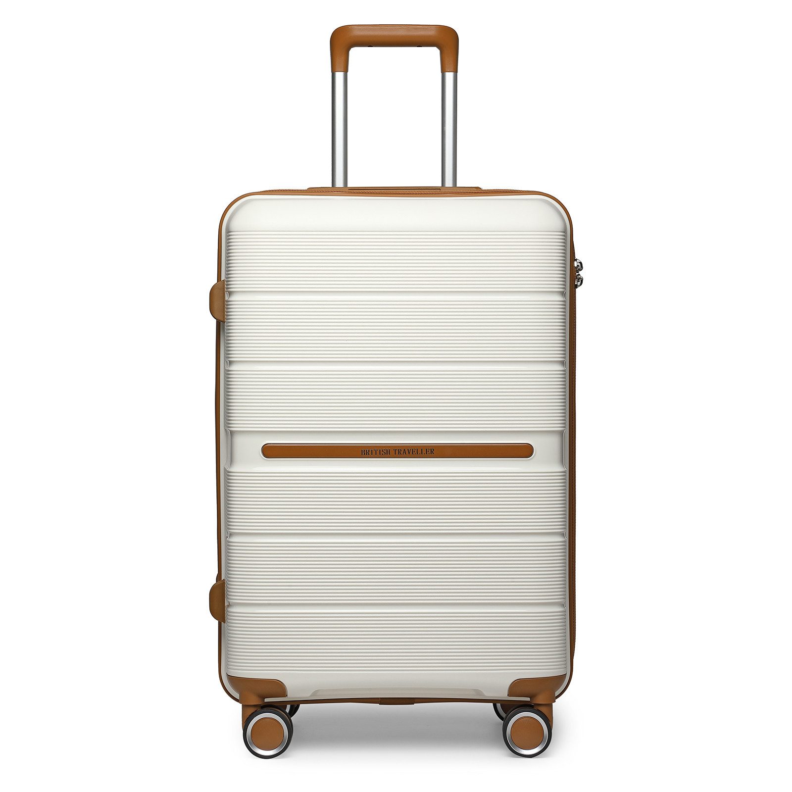 British Traveller Handgepäck-Trolley Reisekoffer Hartschalenkoffer aus 100% PP 8 Spinnerräder, TSA-Schloss