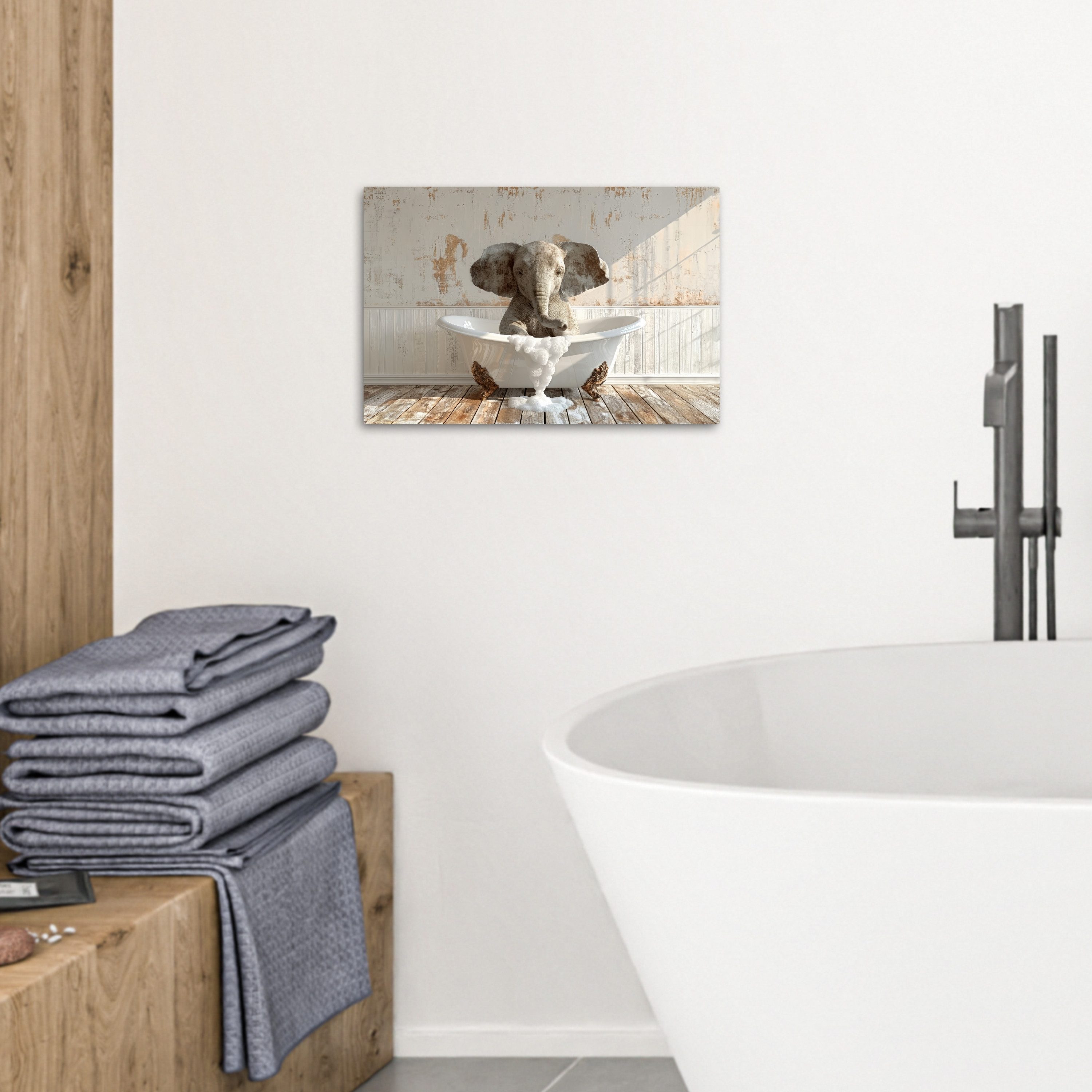 OneMillionCanvasses® Leinwandbild Vintage - Elefant - Badewanne - Schaumstoff - Wilde Tiere, Fotodruck (1 St), Bilder für Badezimmer, Bad und Toiletten Deko, Bi – Bild 3 von 5