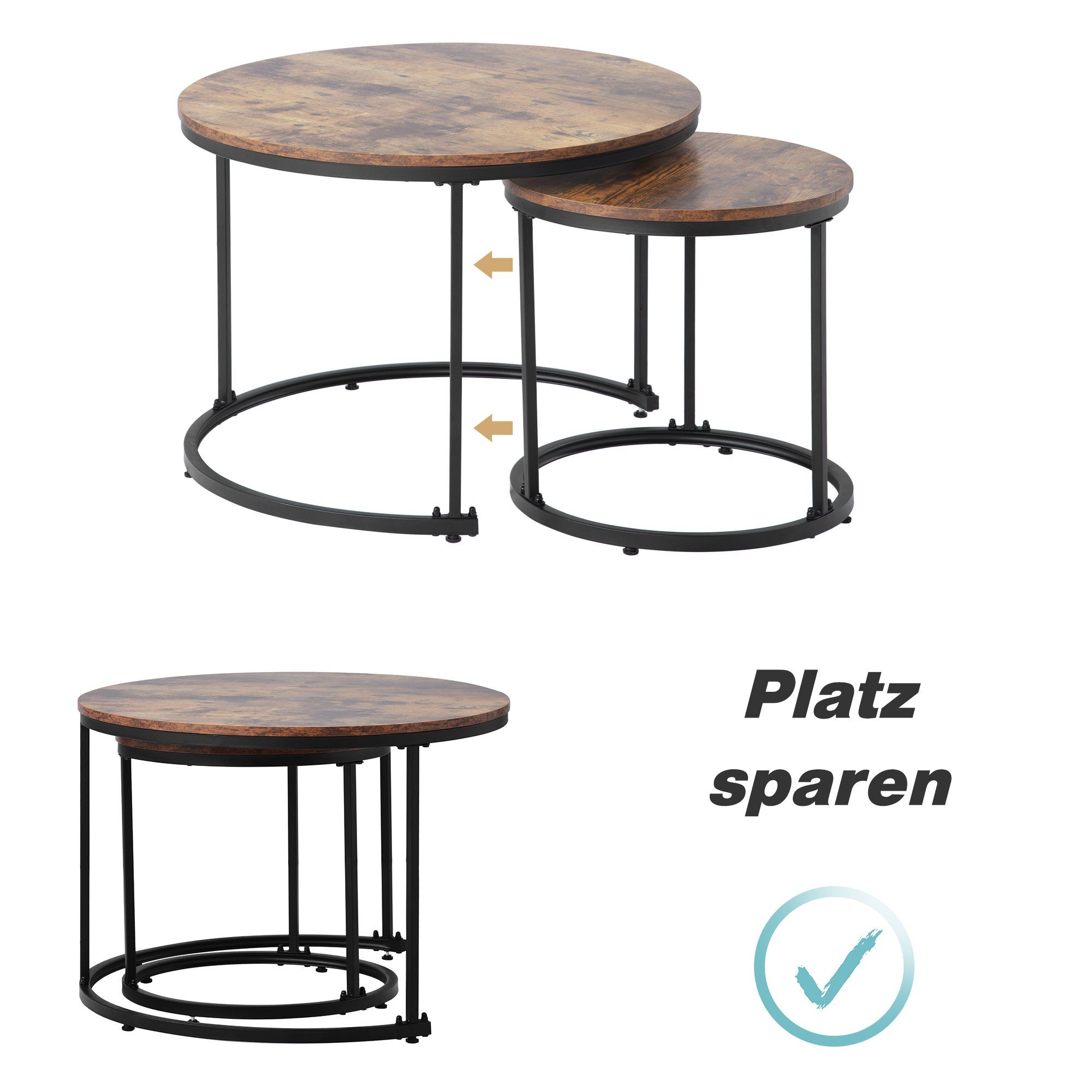 * Set (2er rund Set), SET, Satztisch Couchtisch cm 70.5 rund 50KG cm Satztisch cm + 2er 50 45.5 1,5 cm Wohnzimmertisch cm BlingBin * Platte 44