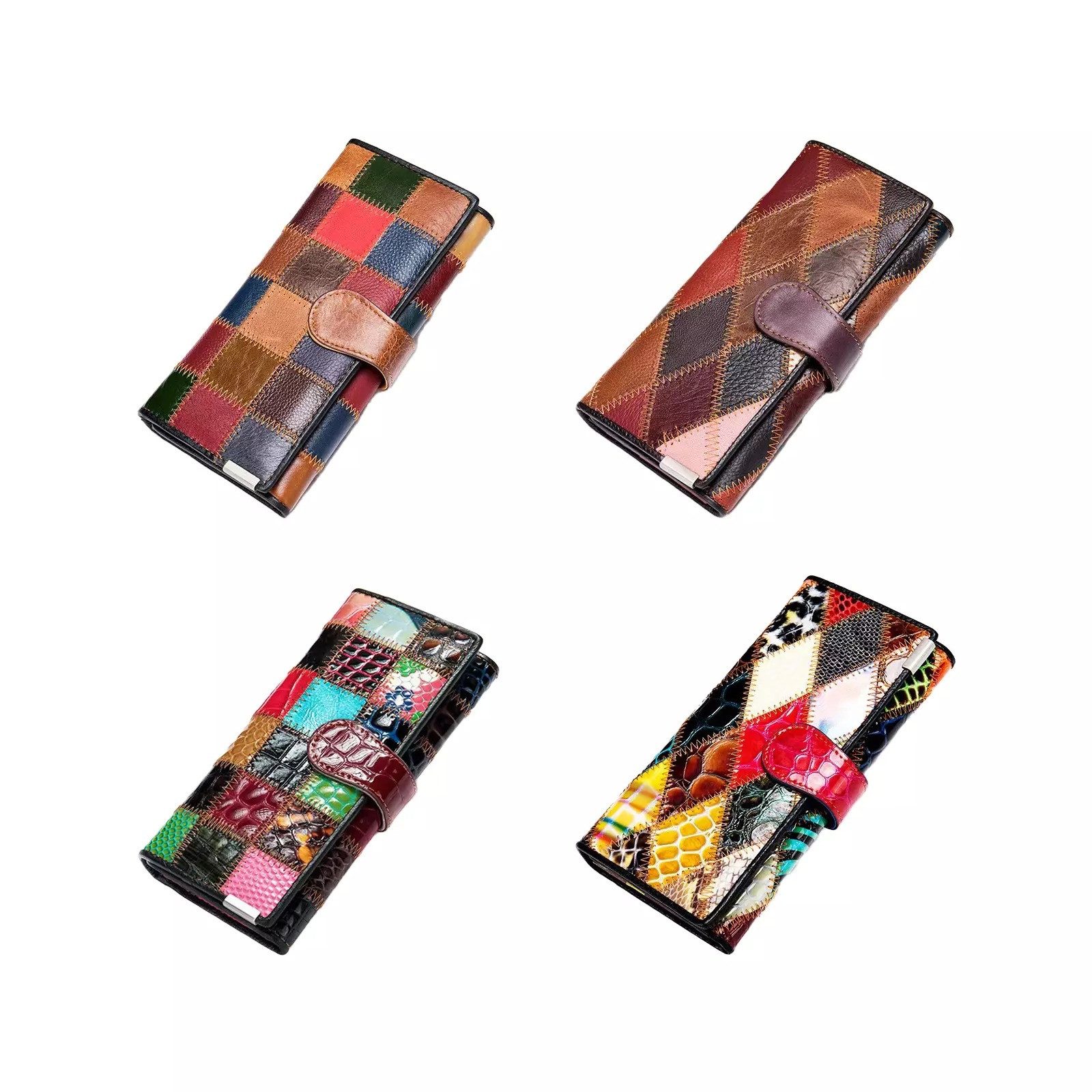 YUBRO-STUDIO Geldbörse Damen Echtleder Patchwork Geldbörse Große Kapazität günstig online kaufen