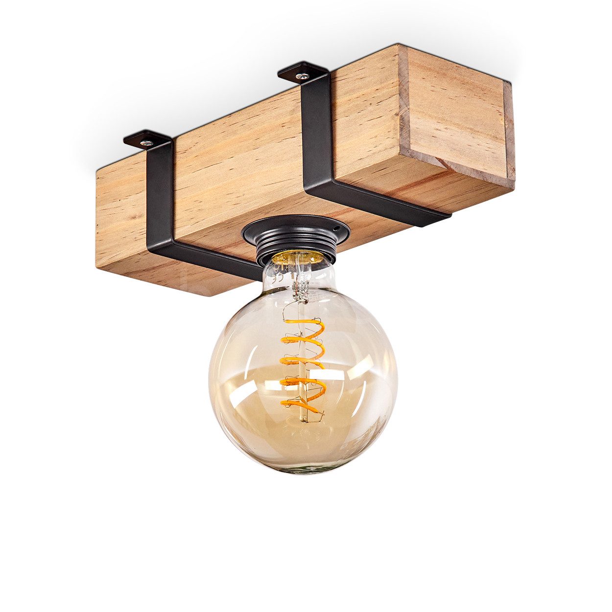 hofstein Deckenleuchte Deckenlampe aus Metall/Holz in Schwarz/Natur, ohne L günstig online kaufen