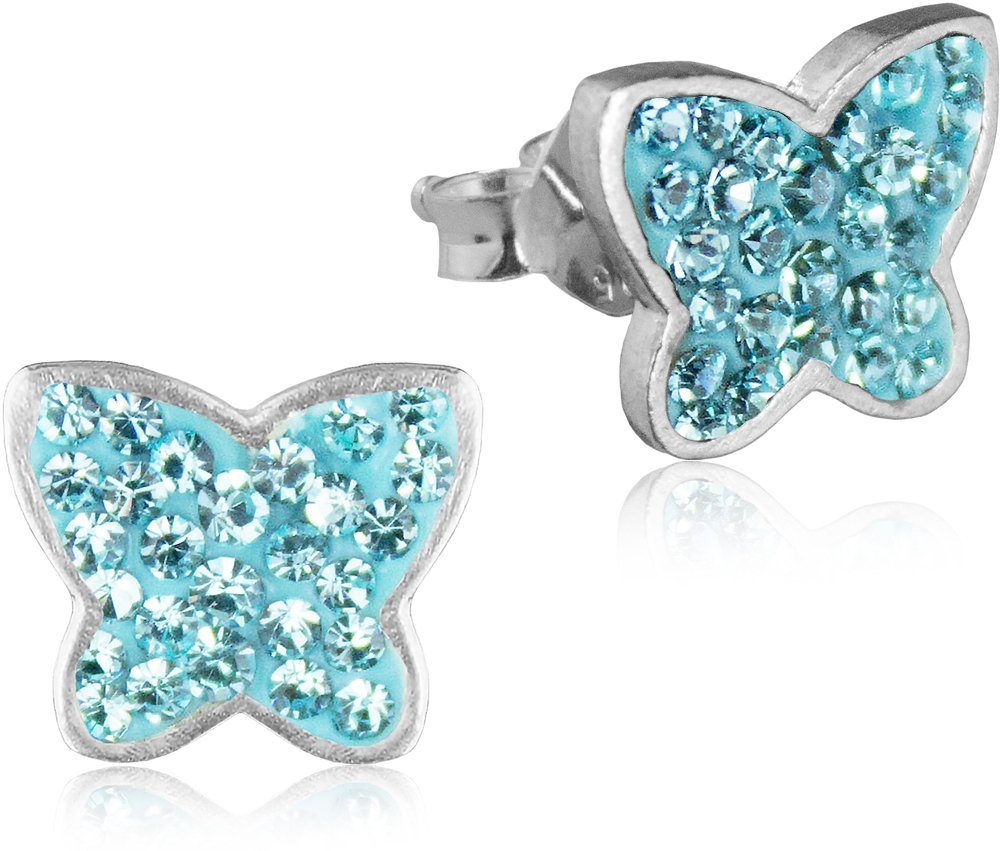 LUISIA® Paar Ohrstecker Ohrringe Schmetterling Kristallen von Swarovski® - 925 Sterling Silber (2-tlg., inkl. Schmuckset) Hellblau