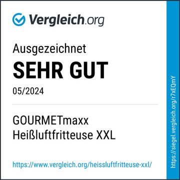 GOURMETmaxx Heißluftfritteuse XXL Fritteuse Airfryer, 1800,00 W, Umfangreiches Zubehör inkl. Drehspieß für Hähnchen, 8 Programme, 9L