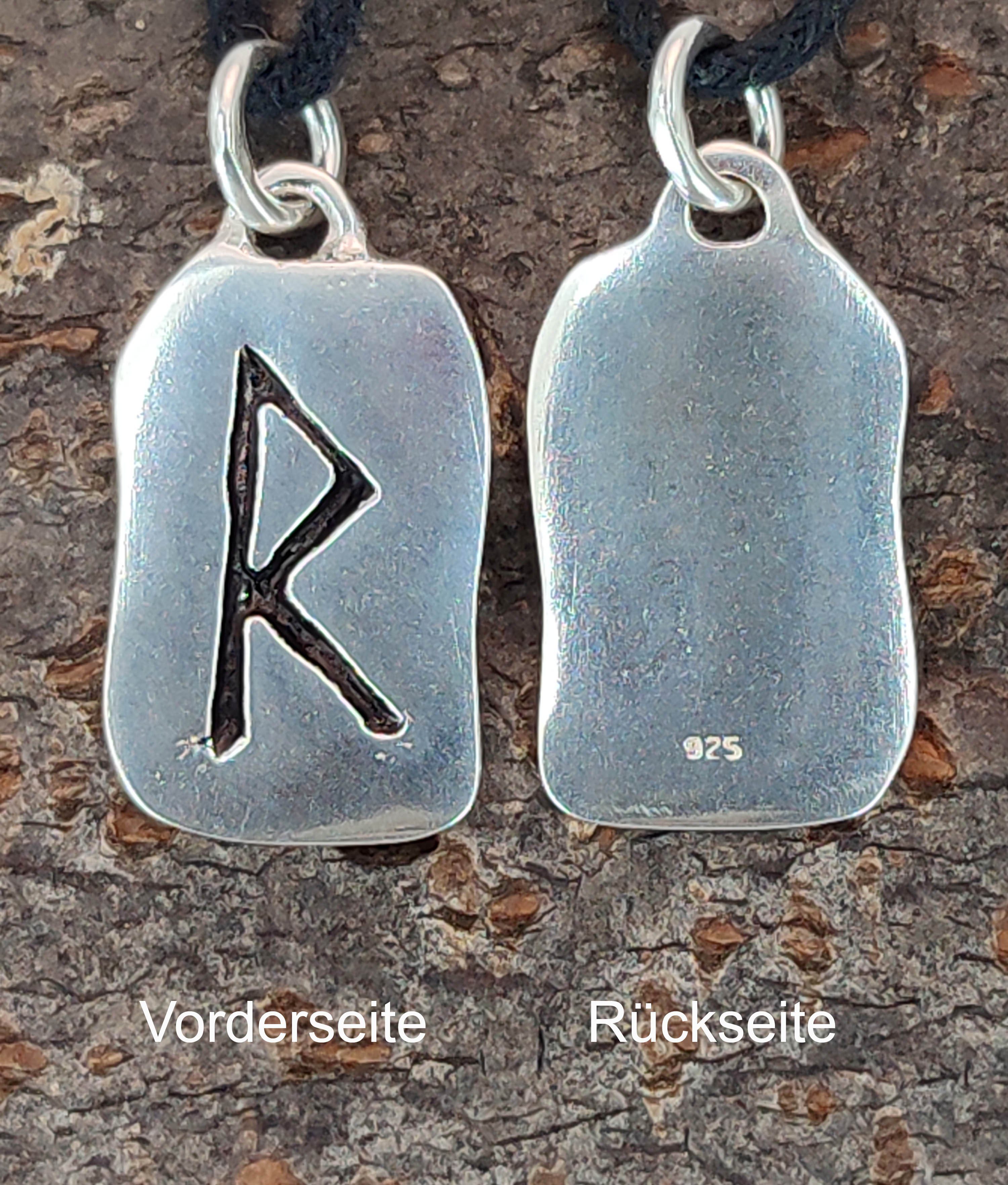 Kiss Raido 925 Leather of Silber R Rune Buchstabe Sterling Kettenanhänger
