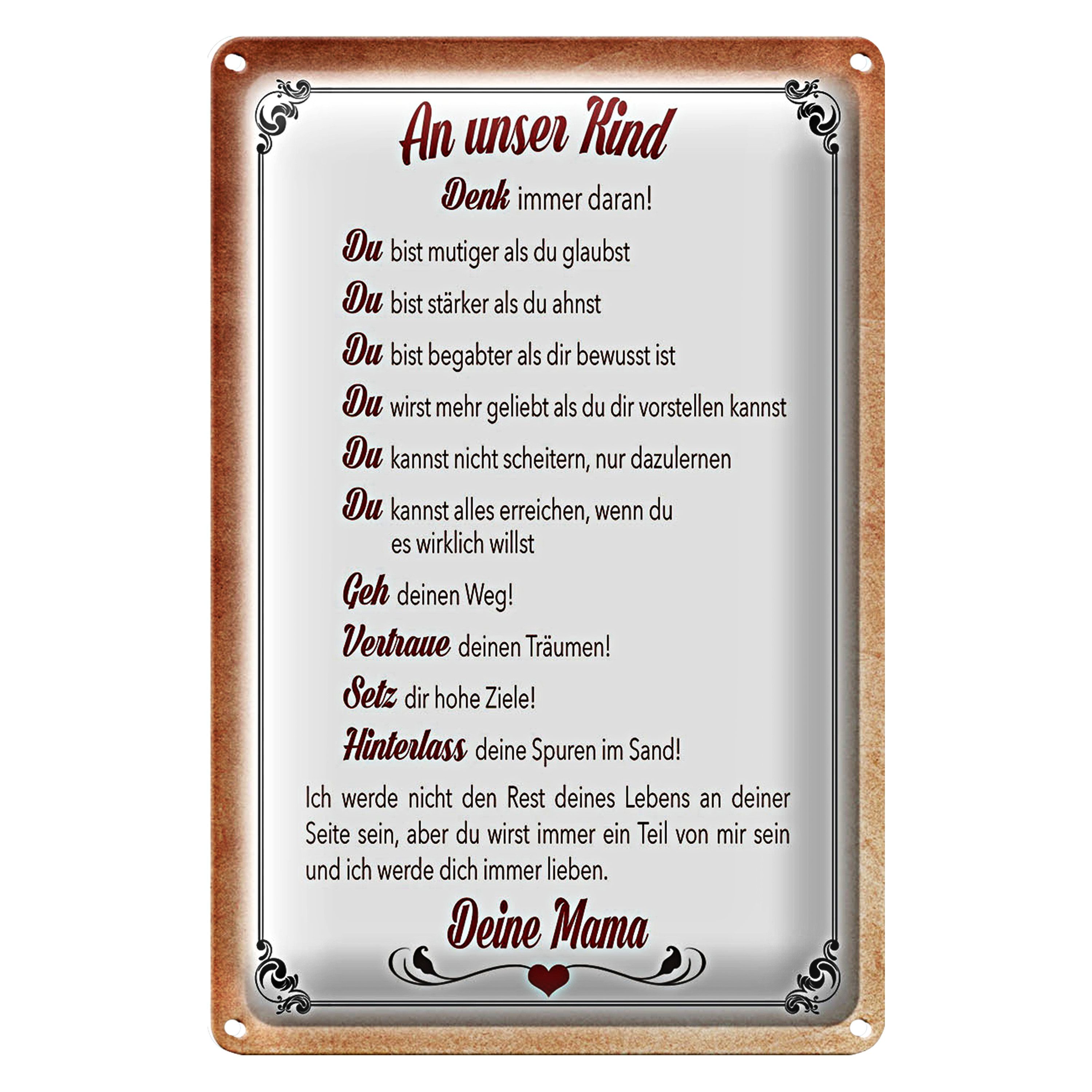 Roomando Metallschild Spruch 30x40cm Kind denk immer daran deine Mama