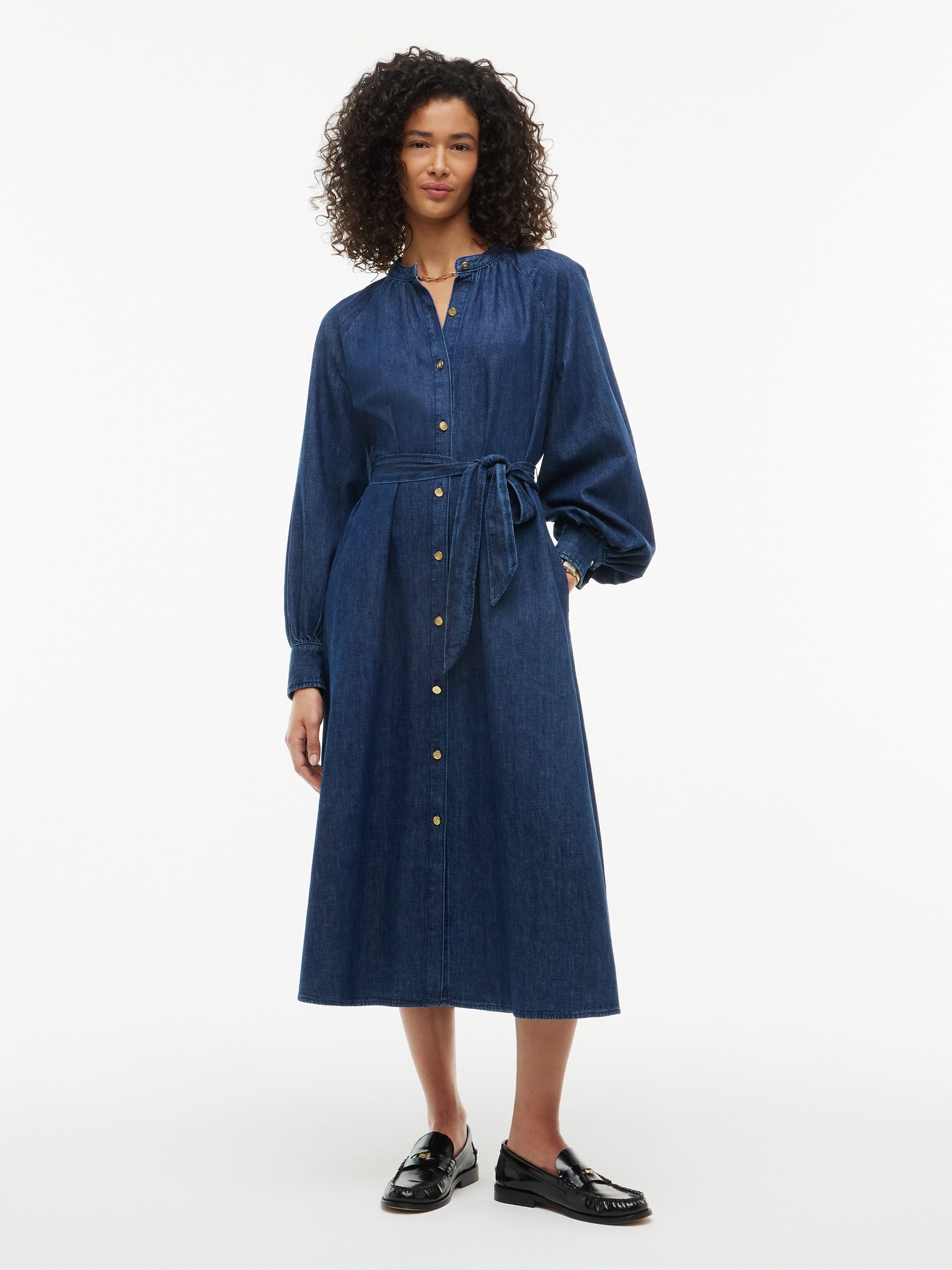 Tommy Hilfiger Jeanskleid GATHERED MIDI DRESS MYF Baumwoll-Denim