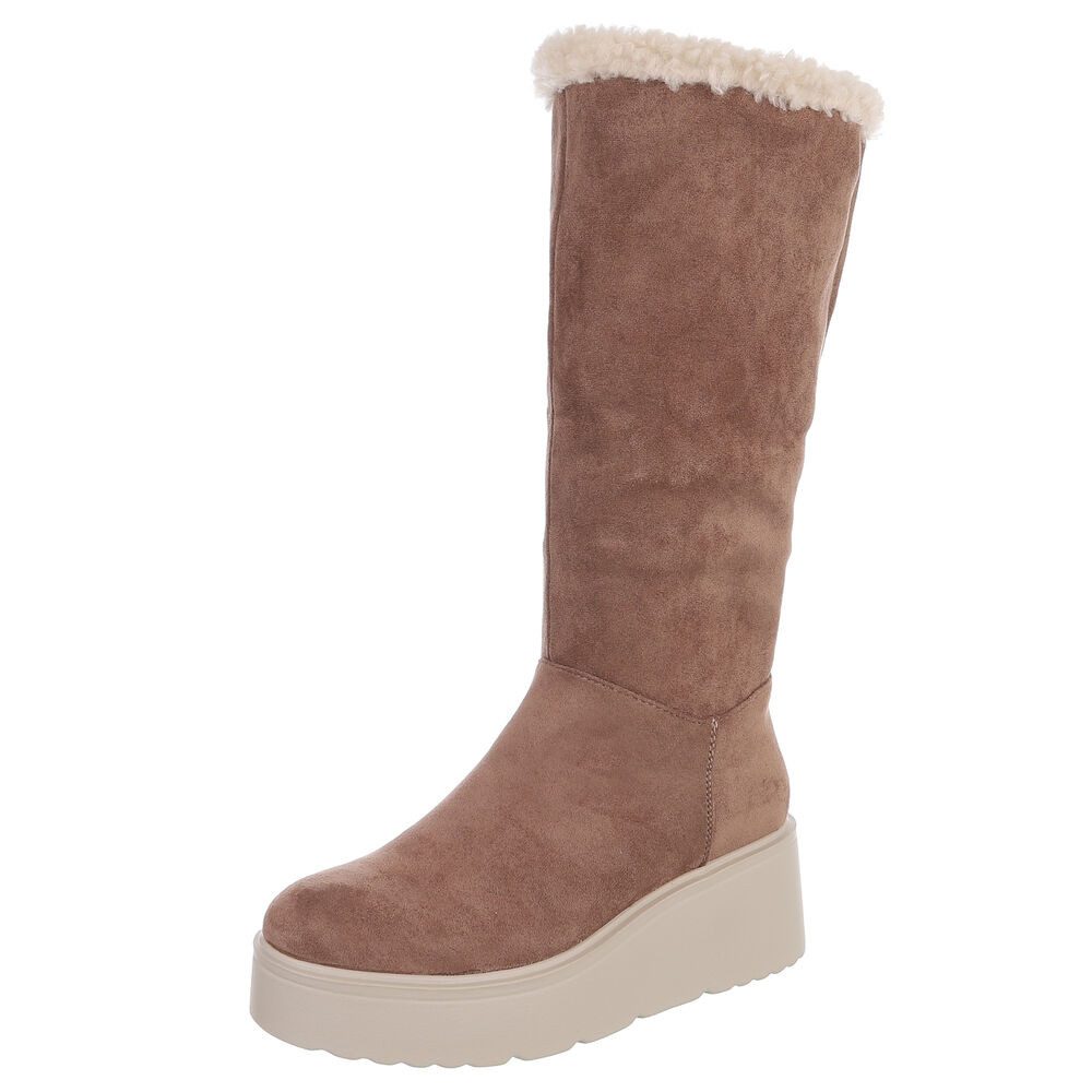 Ital-Design Wärmende Plateau-Stiefel mit flauschigem Schaft für Damen Plateaustiefelette (90851744) Keilabsatz/Wedge Stiefeletten in Hellbraun