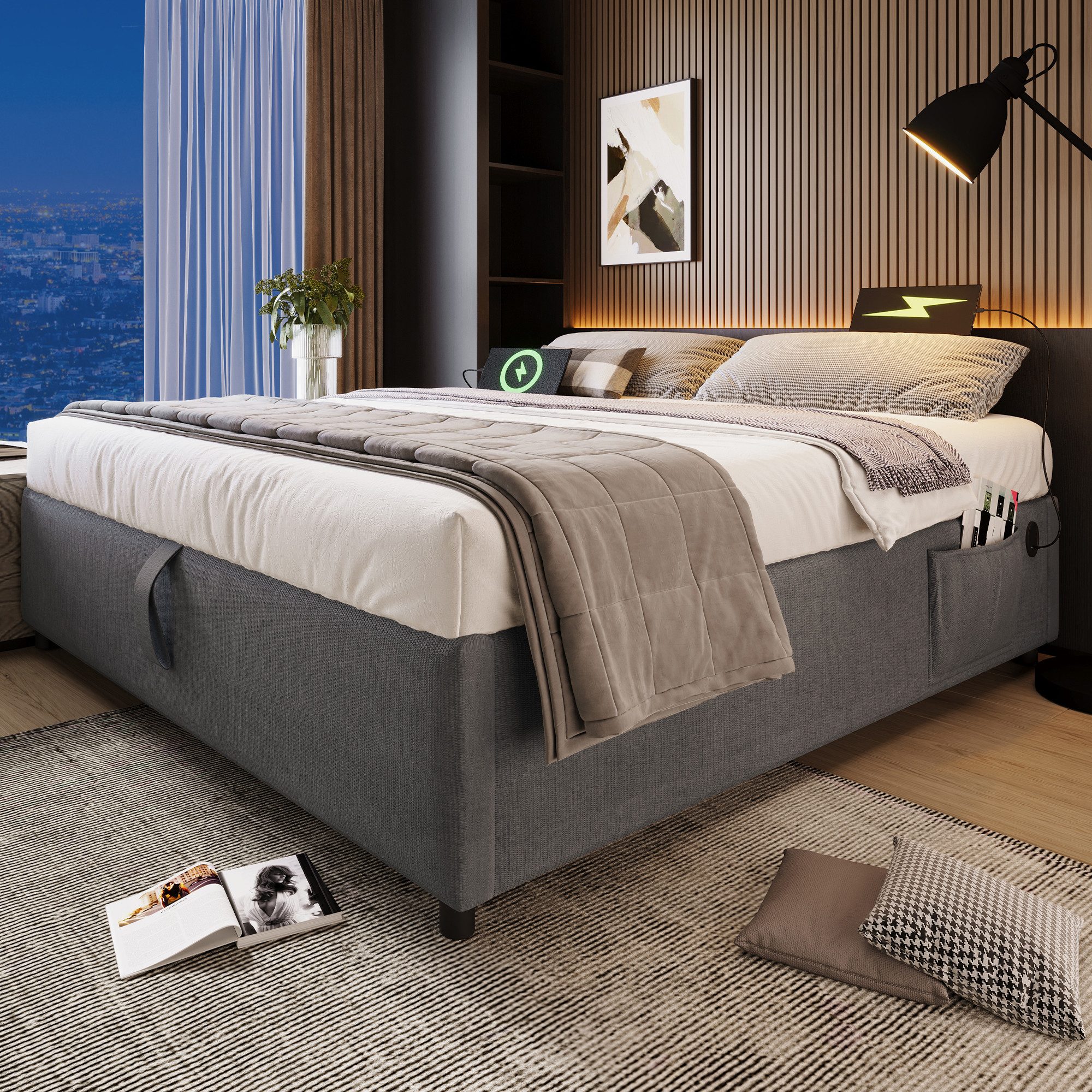 Odikalo Polsterbett Doppelbett Struraumbett USB Vollflächiger günstig online kaufen