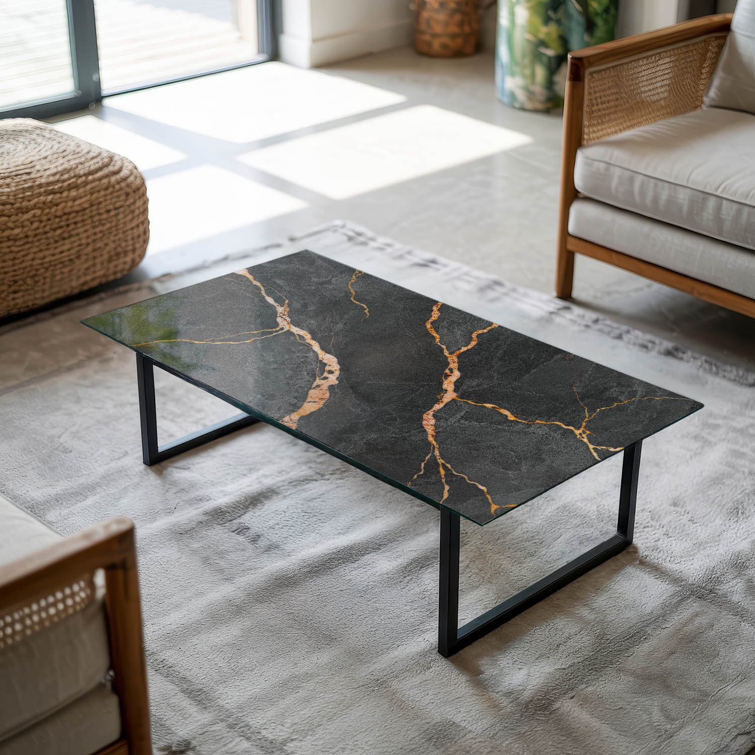 Tulup Tischplatte Tisch Glasplatte Ersatz Marmormuster mit Adern Glas Tischplatte