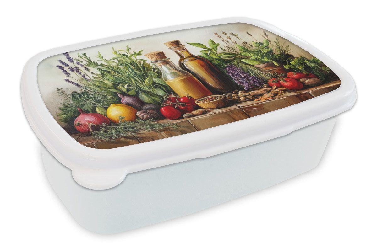 MuchoWow Lunchbox Stilleben - Kräuter - Gewürze - Früchte - Farbenfroh, Kunststoff, (2-tlg), Brotdose Schule oder Arbeit, Brotbox für Kinder und Erwachsene