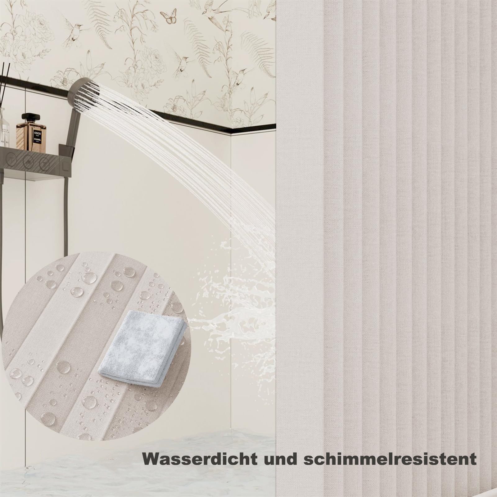 Minicloss Duschvorhang Wasserdichter Magnet-Falt-Duschvorhang, Verdickter Leinenoptik-Vorhang Breite 200 cm (1-tlg), Ideal für Badezimmer, Türrahmen, Schlafzimm – Bild 5 von 5