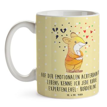 Mr. & Mrs. Panda Tasse Fuchs Borderline - Gelb Pastell - Geschenk, Keramiktasse, Geschenk Ta, Keramik, Langlebige Designs