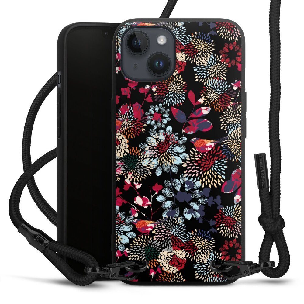 DeinDesign Handyhülle Blumen Design Abstrakt Dark Kimono, Apple iPhone 14 Plus Premium Handykette Hülle mit Band Cover mit Kette