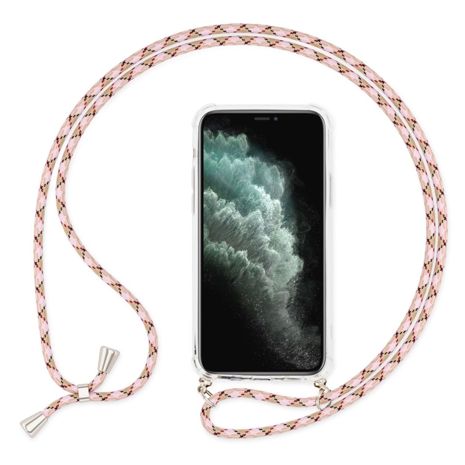 Nalia Backcover Apple iPhone 11 Pro 14,7 cm (5,8 Zoll), Klare Hybrid Hülle mit Kette / Schutzhülle zum Umhängen / Handyband