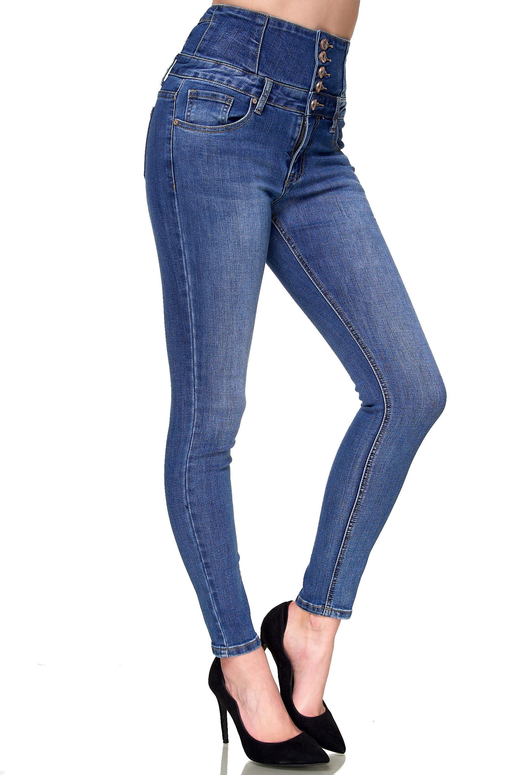 Elara High-waist-Jeans Elara Damen Waist Blau stretch (1-tlg) Skinny High Jeans