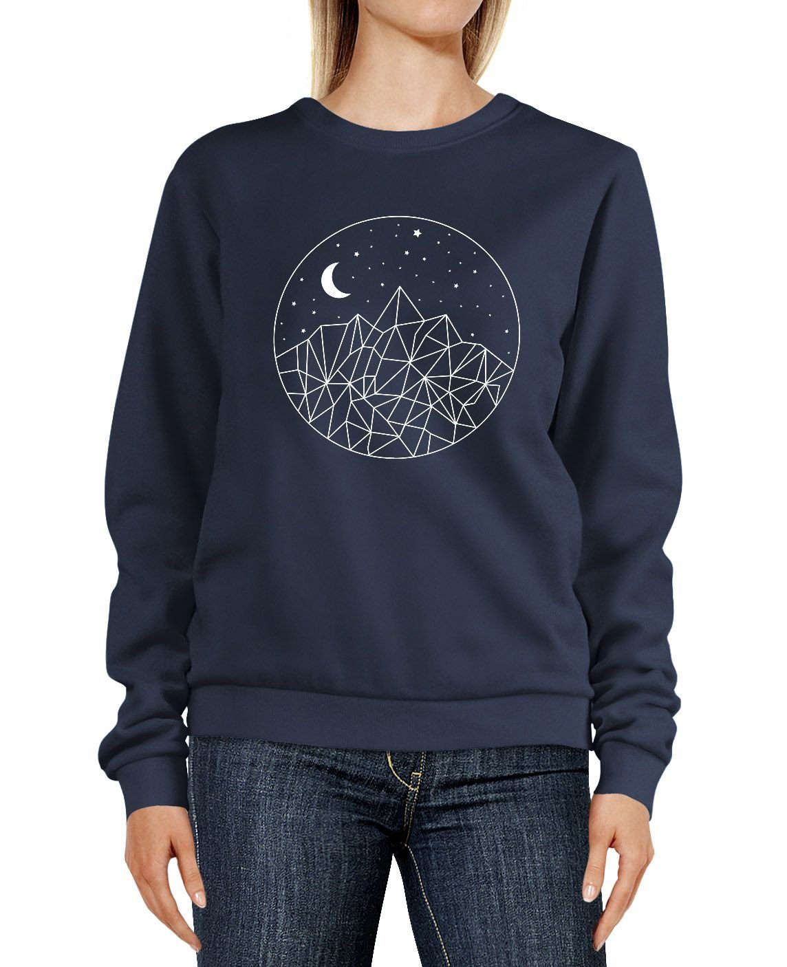Neverless Sweatshirt Sweatshirt Damen Print Berge und Sterne Polygon Design Rundhals-Pullover Pulli Sweater Neverless® navy