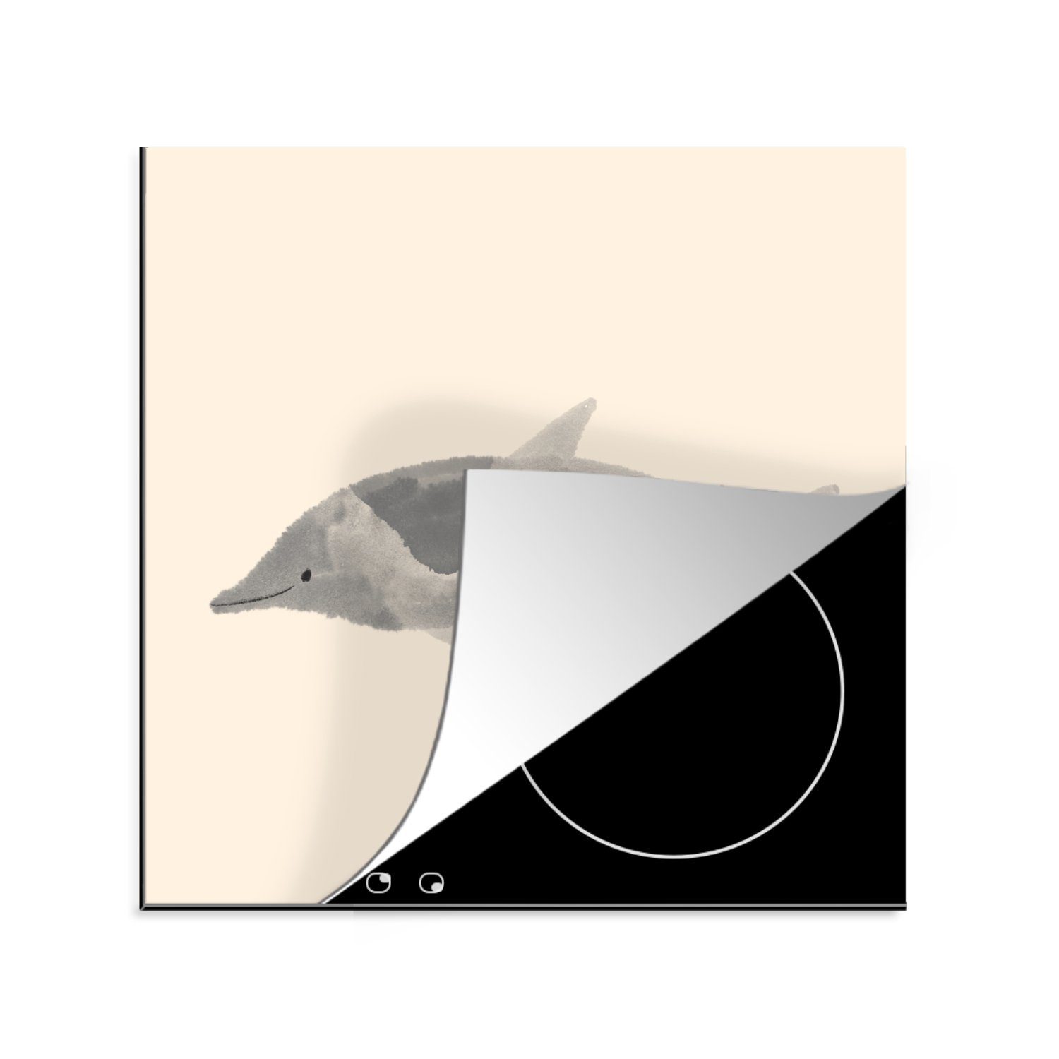 MuchoWow Herdblende-/Abdeckplatte Tiere - Pflanzen - Meer - Aquarell, Vinyl, (1 tlg), 78x78 cm, Ceranfeldabdeckung, Arbeitsplatte für küche