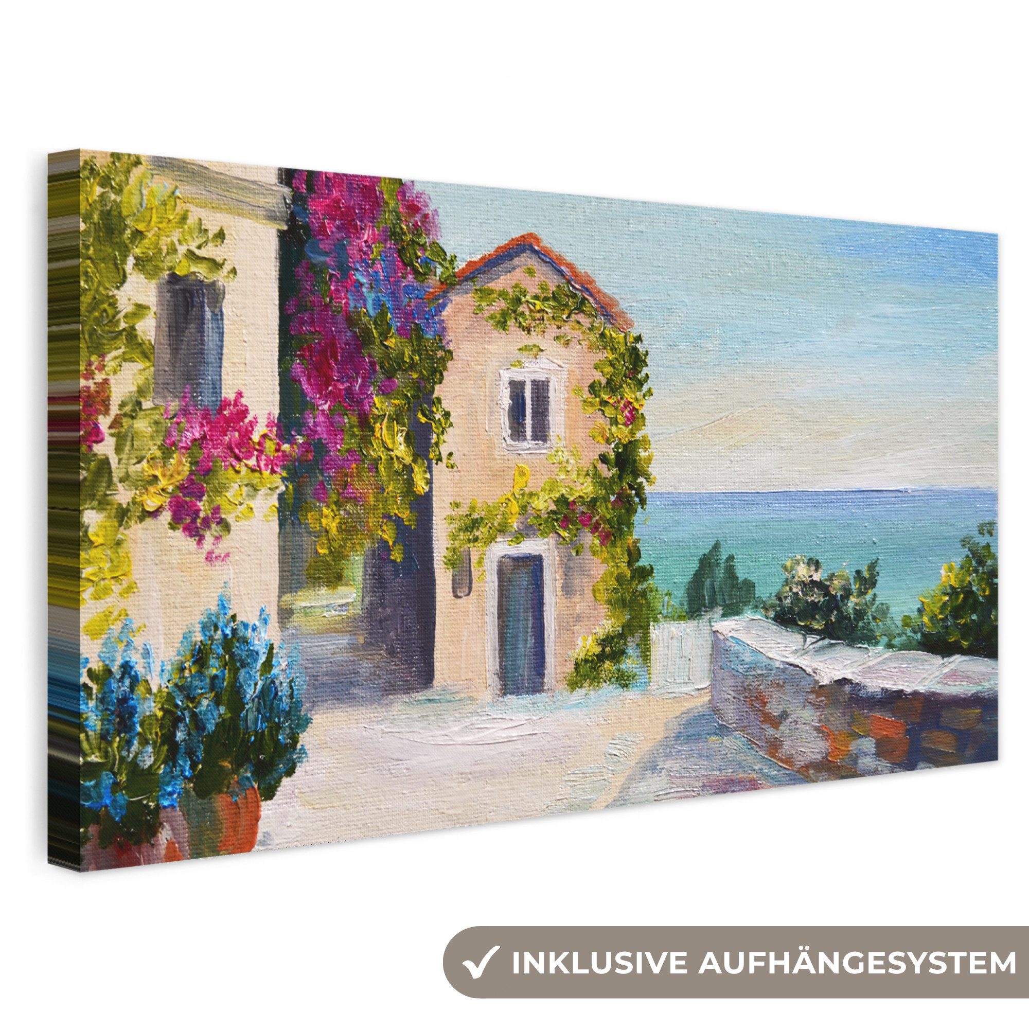 OneMillionCanvasses® Leinwandbild Panorama Malerei - Haus - Ölfarbe - Dorf, Fotodruck (1 St), Wandbild, Deko Schlafzimmer Wohnzimmer Flur 40x20 cm