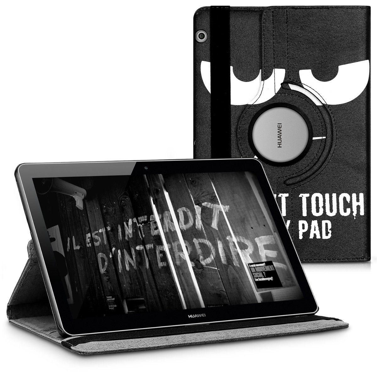 kwmobile Tablet-Hülle Hülle für Huawei MediaPad T3 10, 360° Tablet  Schutzhülle Cover Case - Don't touch my Pad Design