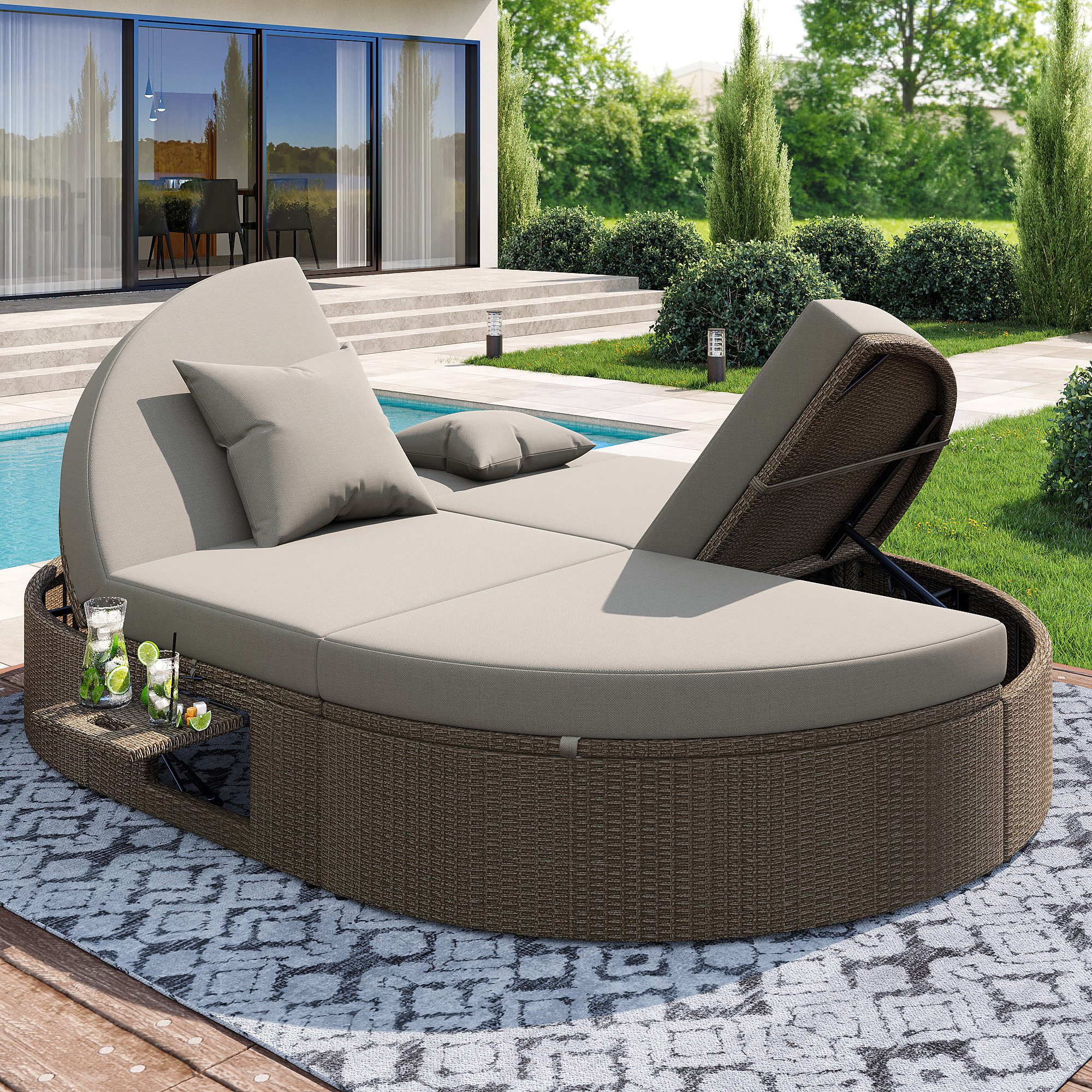 Flieks Gartenliege, Outdoor Rattan Doppelliege mit günstig online kaufen