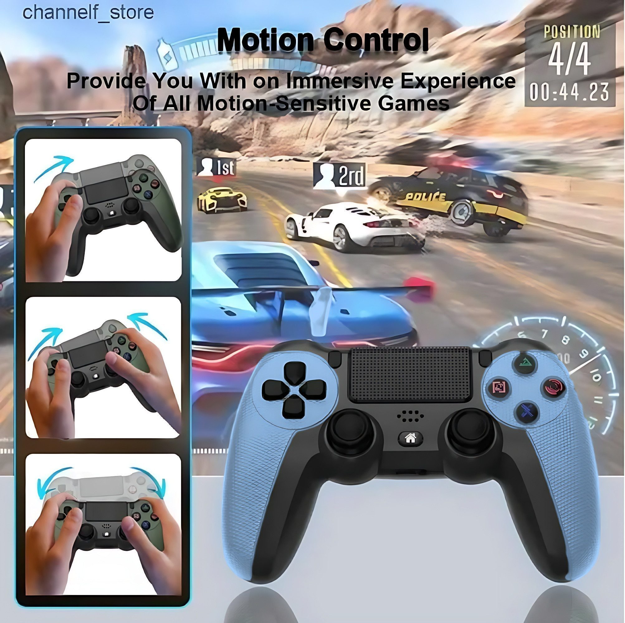 Ophy Kabelloser Bluetooth-Controller für PS4 – mit Dual-Motor-Vibration PC-Controller (6-Achsen, LED-Licht, 600 mAh Akku & ergonomischem Design)
