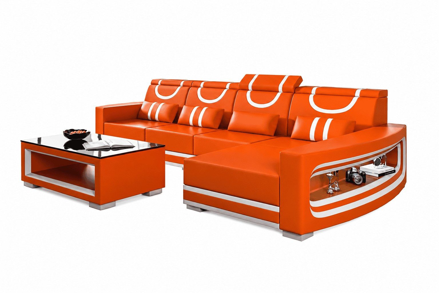 Xlmoebel Wohnlandschaft Weißes L-förmiges Ecksofa mit LED für modernes Wohnzimmer, 1 Teile, Made in Europa