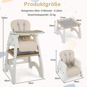 COSTWAY Hochstuhl, 6in1 Kindersitzgruppe, mit Doppeltablett, Sicherheitsgurt