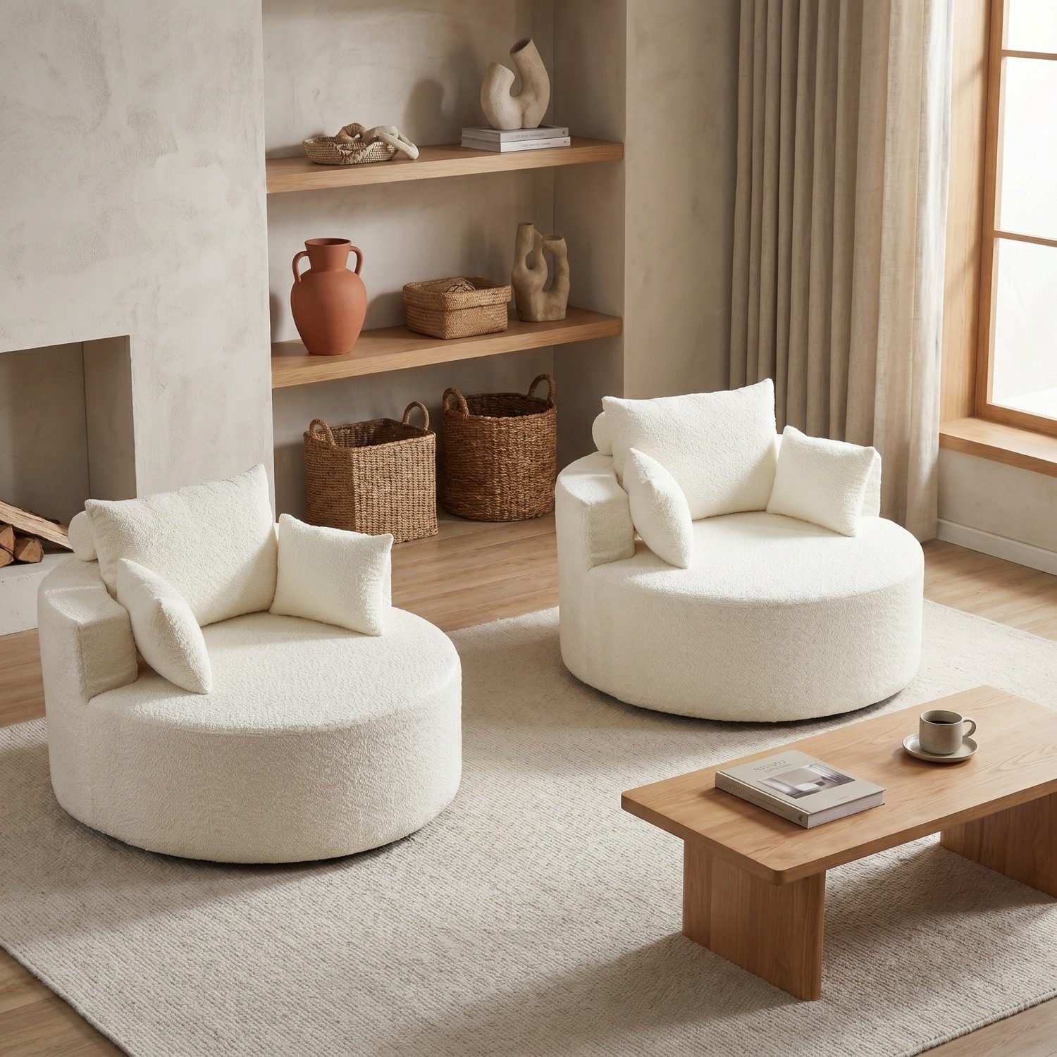 ANYSUN XXL-Sessel Rundsessel 2er Set, Chenille, mit Liegefunktion, ohne Montage. (2er-Set), 127 cm breit, 84 cm Sitztiefe, mit Rücken- und Stützkissen.