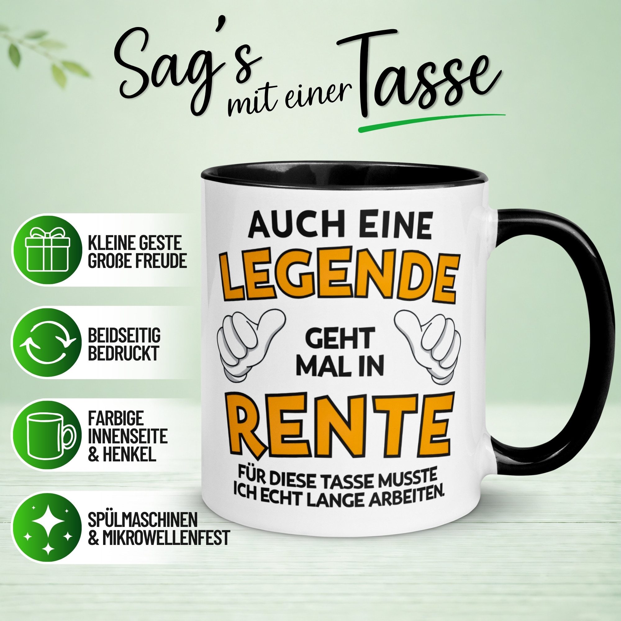 Momentals Tasse Rentner – „Auch eine Legende geht mal in Rente“ – Geschenk Rente Mann, Gratis Versand · Links-&Rechtshänder · Spülmaschinenfest