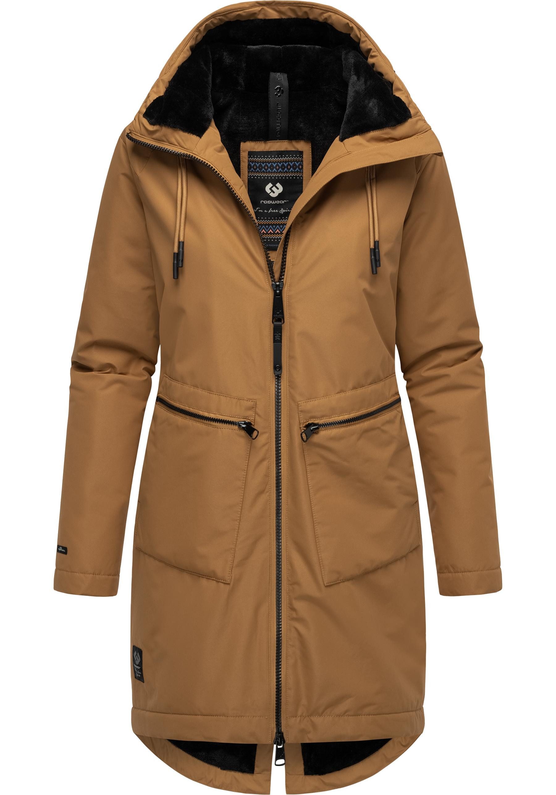 Ragwear Kurzmantel Holstic Wasserdichter Damen Wintermantel mit Kunstfell am Kragen