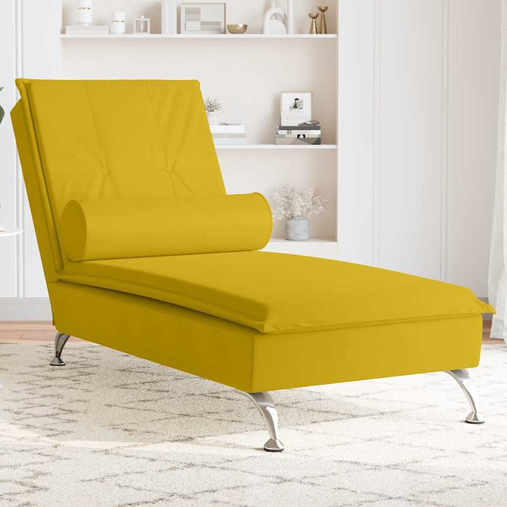 vidaXL Chaiselongue Massage-Chaiselongue mit Nackenrolle Gelb Samt, 1 Teile