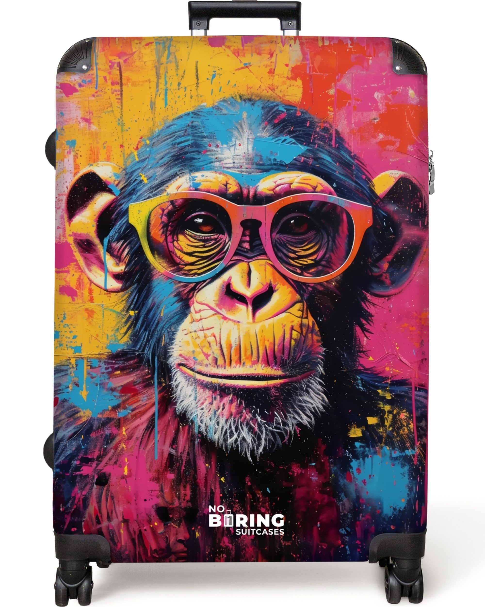 NoBoringSuitcases.com© Hartschalen-Trolley Schimpanse mit Brille im günstig online kaufen