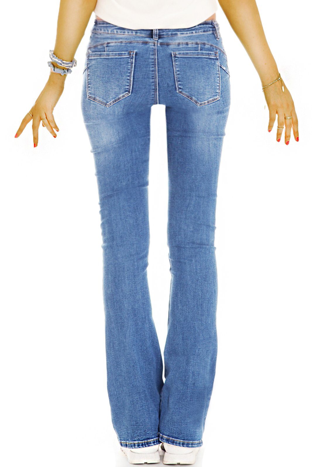 Hosen - Medium Waist Bootcut Stretch-Anteil, - dunkelblau bequeme Stretch Bootcut-Jeans Denim Damen j44p mit 5-Pocket-Style Jeans styled be