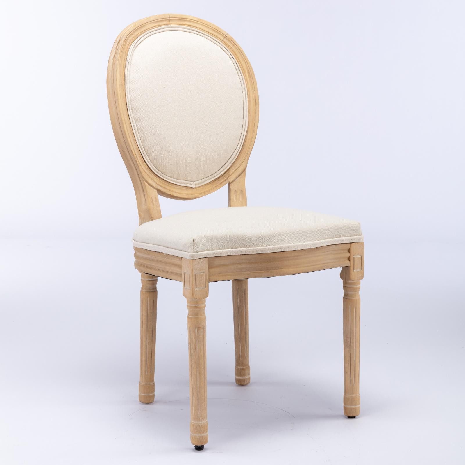 BBG Esszimmerstuhl Esszimmerstuhl 2er Set, Polsterstuhl im Französischen Landhausstil (2 St), Massivholz (Kautschukholz) mit Antik-Finish, Leinen-Bezug