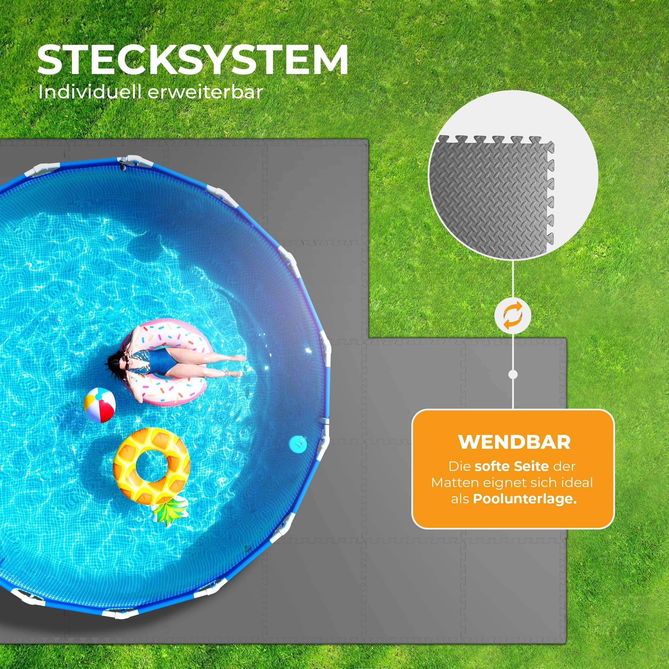 Bestlivings Pool-Bodenschutzfliese Unterlegmatte EXTRA DICK mit Rand, 4-St., 52cm x 52cm x 1,2cm (1,04m), Bodenschutzmatte für Pool und Planschbecken - mit Rand