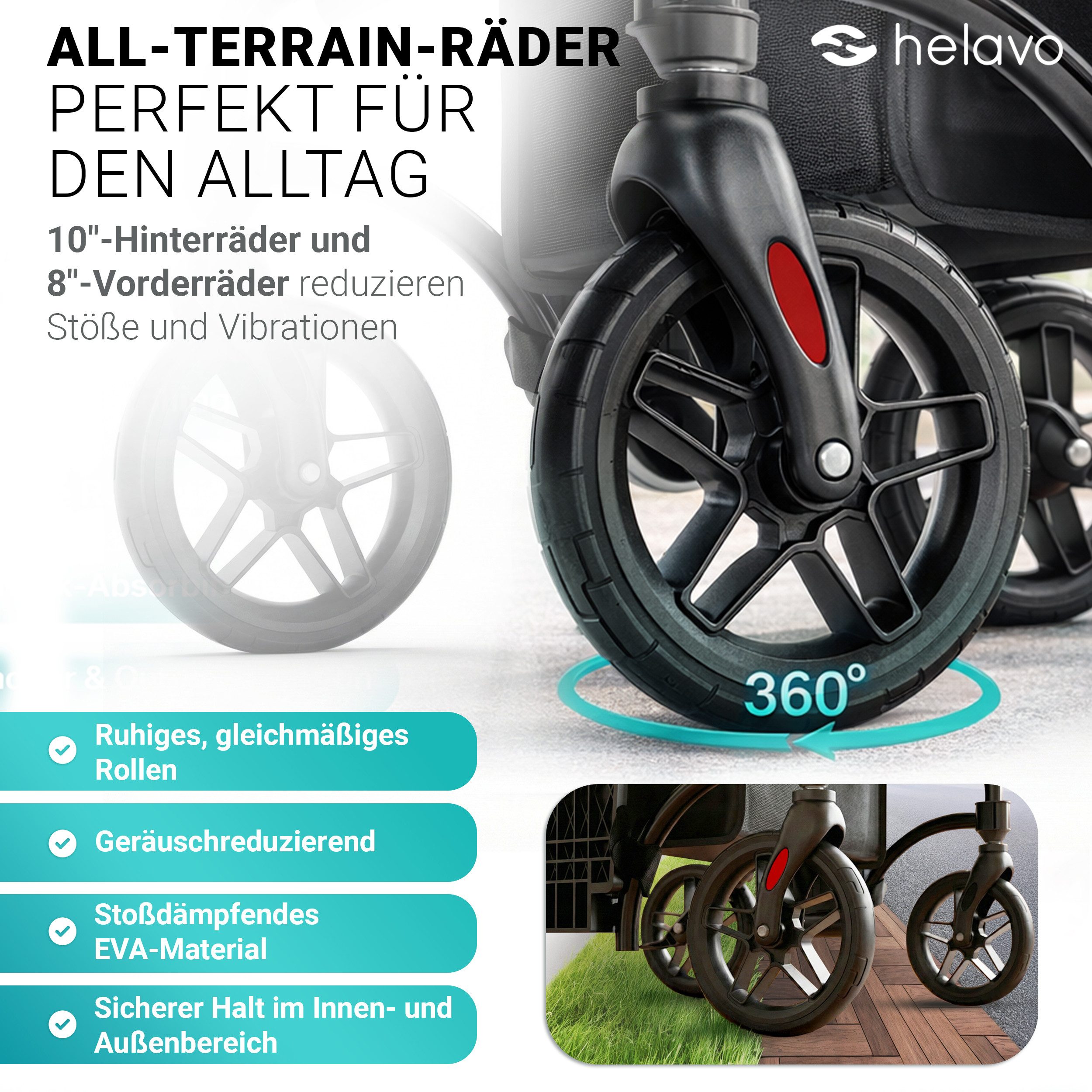 Helavo Rollator H1170, 2-in-1 Rollator & Rollstuhl mit gepolstertem Sitz & Tasche bis 136kg