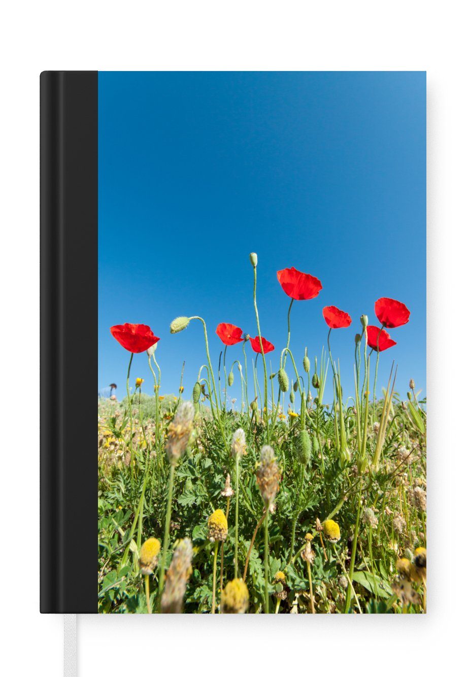 MuchoWow Notizbuch Rote Mohnblumen unter einem strahlend blauen Himmel in der Türkei, Journal, Merkzettel, Tagebuch, Notizheft, A5, 98 Seiten, Haushaltsbuch