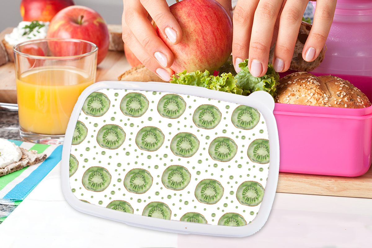Mädchen, Kunststoff (2-tlg), Kiwi - Lunchbox Brotdose Brotbox Grün für rosa MuchoWow Kinder, Muster, - Snackbox, Erwachsene, Kunststoff,