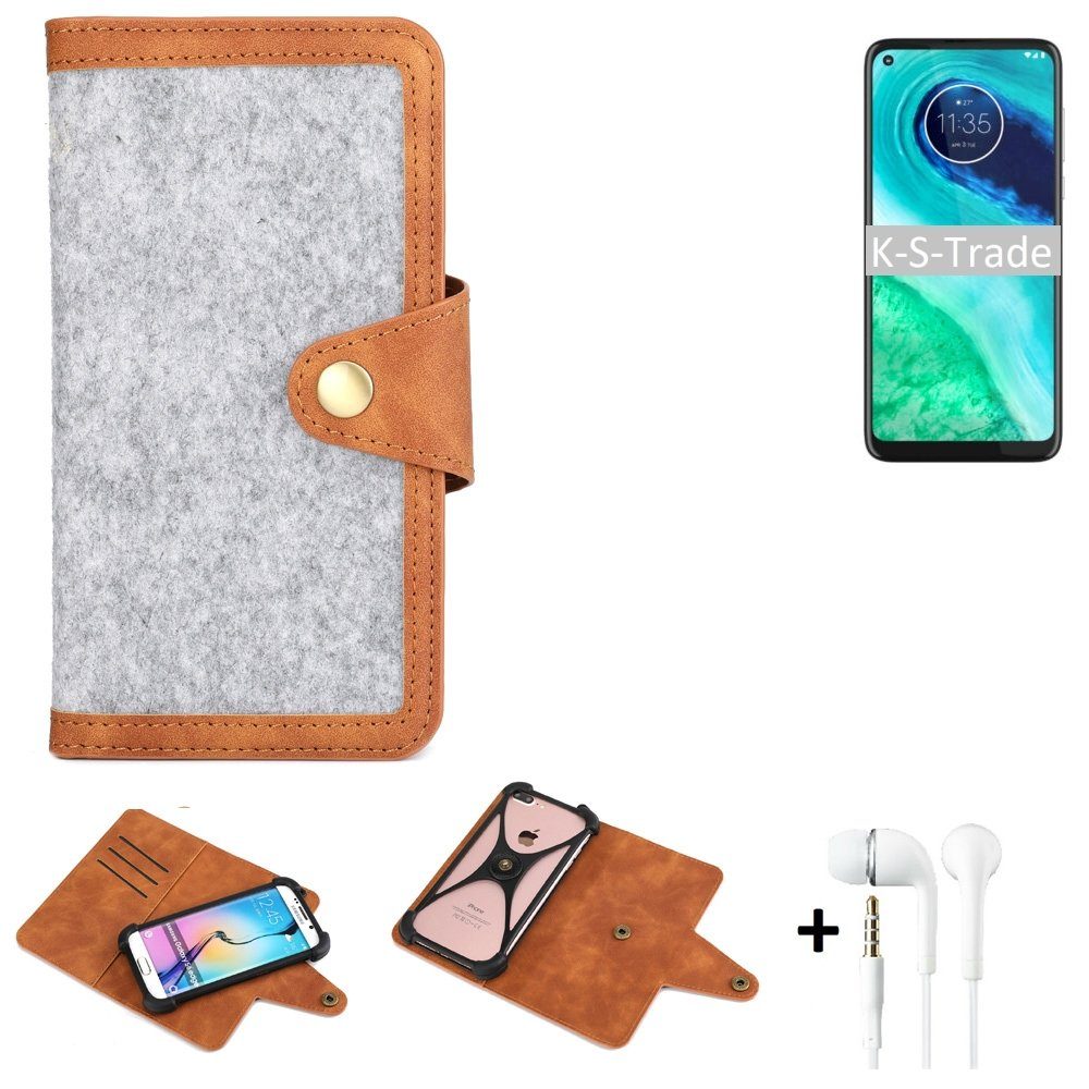 K-S-Trade Handyhülle für Motorola G8, Handyhülle + Kopfhörer Schutzhülle Filz Hülle Kunstleder
