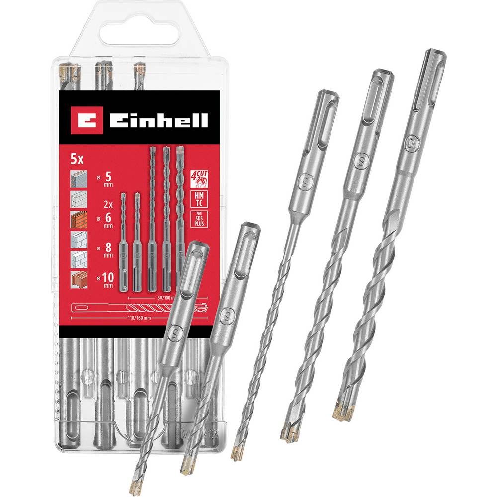 Einhell Spiralbohrer 40CR-Stahl Beton-Spiralbohrer-Set 5teilig 5 mm, 6 mm, 8 mm, 10 mm