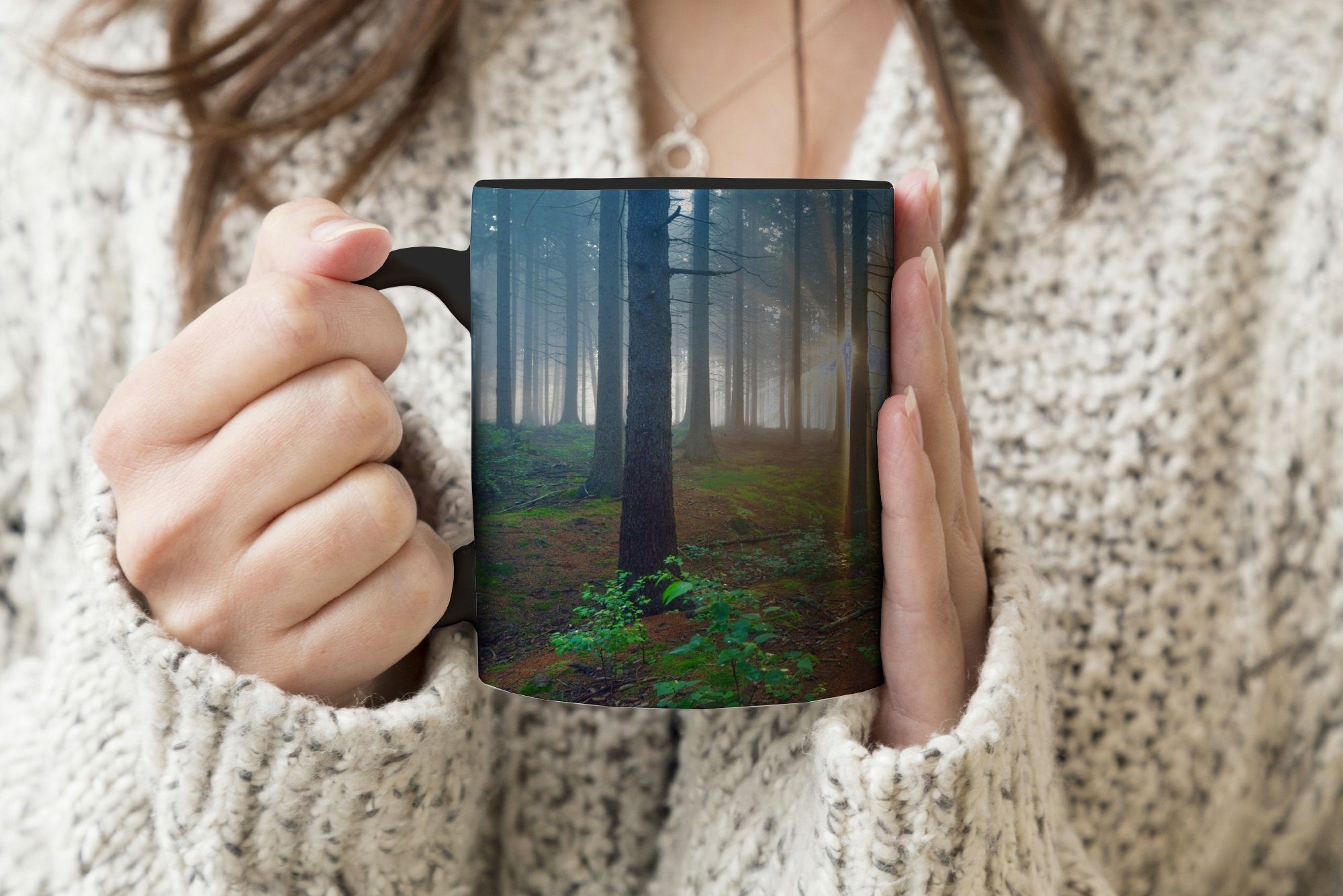 Geschenk Kaffeetassen, Teetasse, Wald Baum Pflanze, Farbwechsel, MuchoWow Zaubertasse, - - Tasse Keramik,