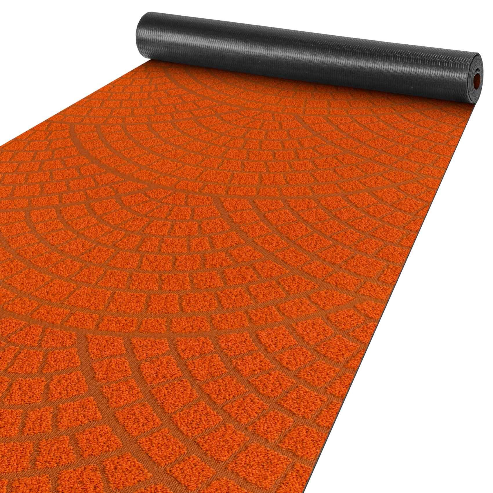 Küchenläufer Küchenläufer Teppichläufer Velours Läufer DAVIS Mosaik Robust Wassera, ANRO, Rechteckig, Höhe: 3 mm, Textil Orange