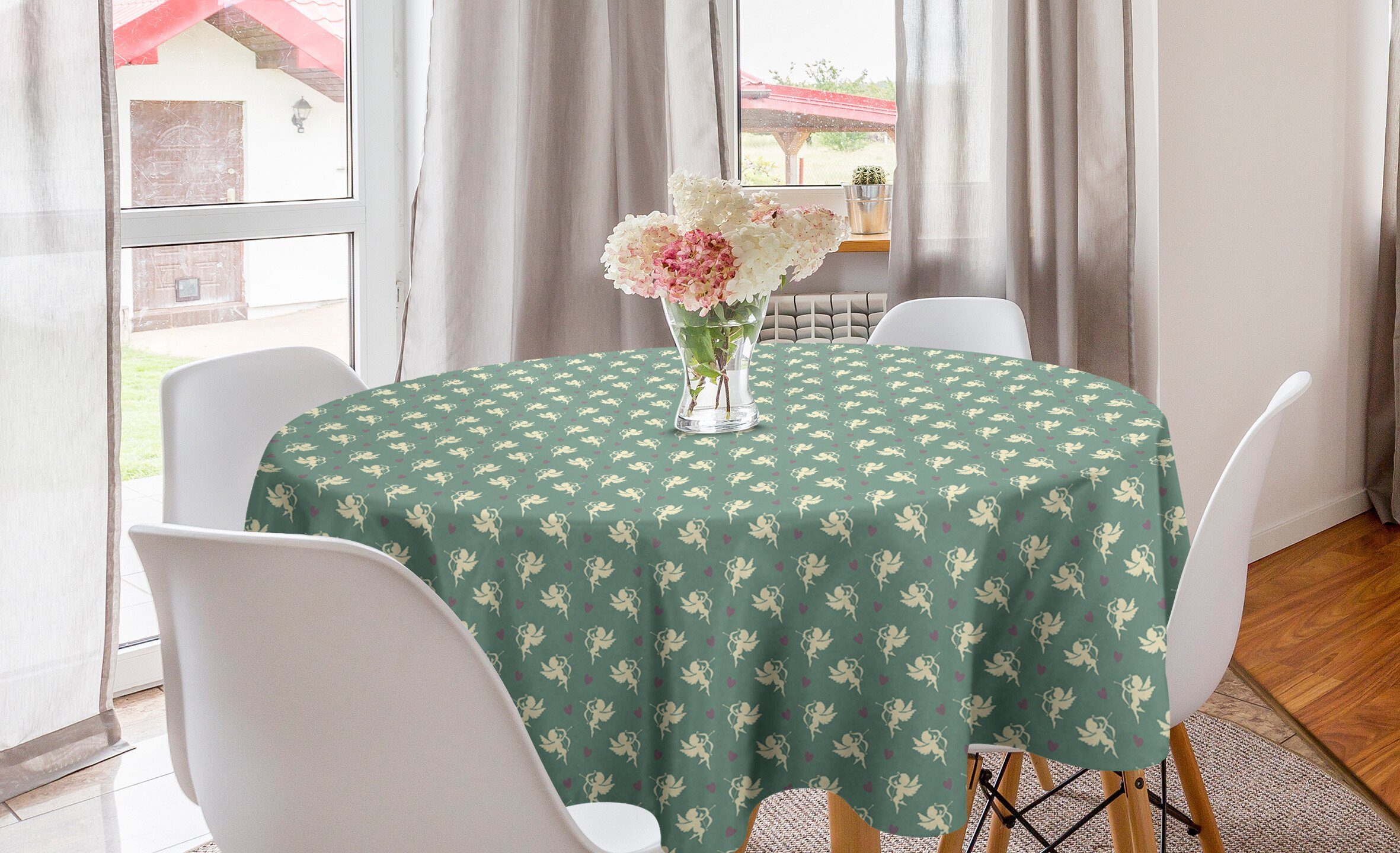Abdeckung Amor Greek Abakuhaus Küche Grün Esszimmer Tischdecke für Kreis Dekoration, Love Tischdecke