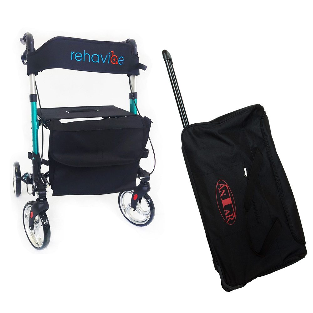 Antar Rollator Aluminium Leichtgewicht zusammenklappbar Rollator mit Transporttasche, Reise Rollator